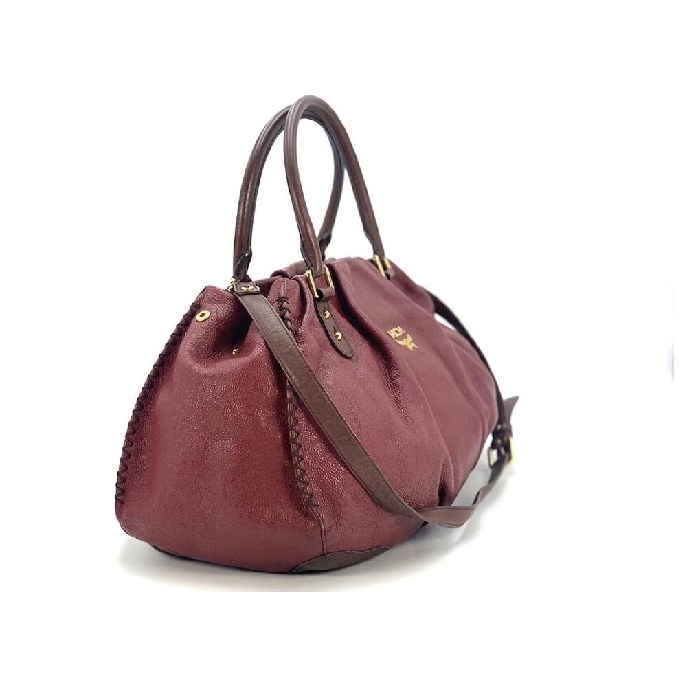MCM Burgundy Maroon Leather Two Way Satchel Bag Leather Colon Hobo Medium - Picture 2 of 10